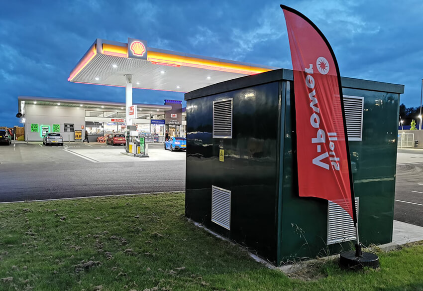 An electrical substation at a Shell forecourt
