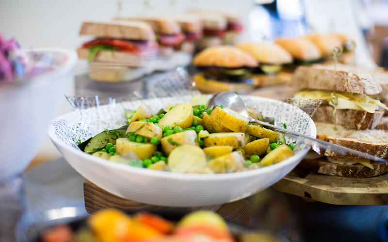 Potato salad as part of a catering buffet