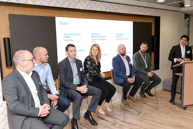 Panel of experts at The Shard for an event on corporate transitioning to an electric fleet